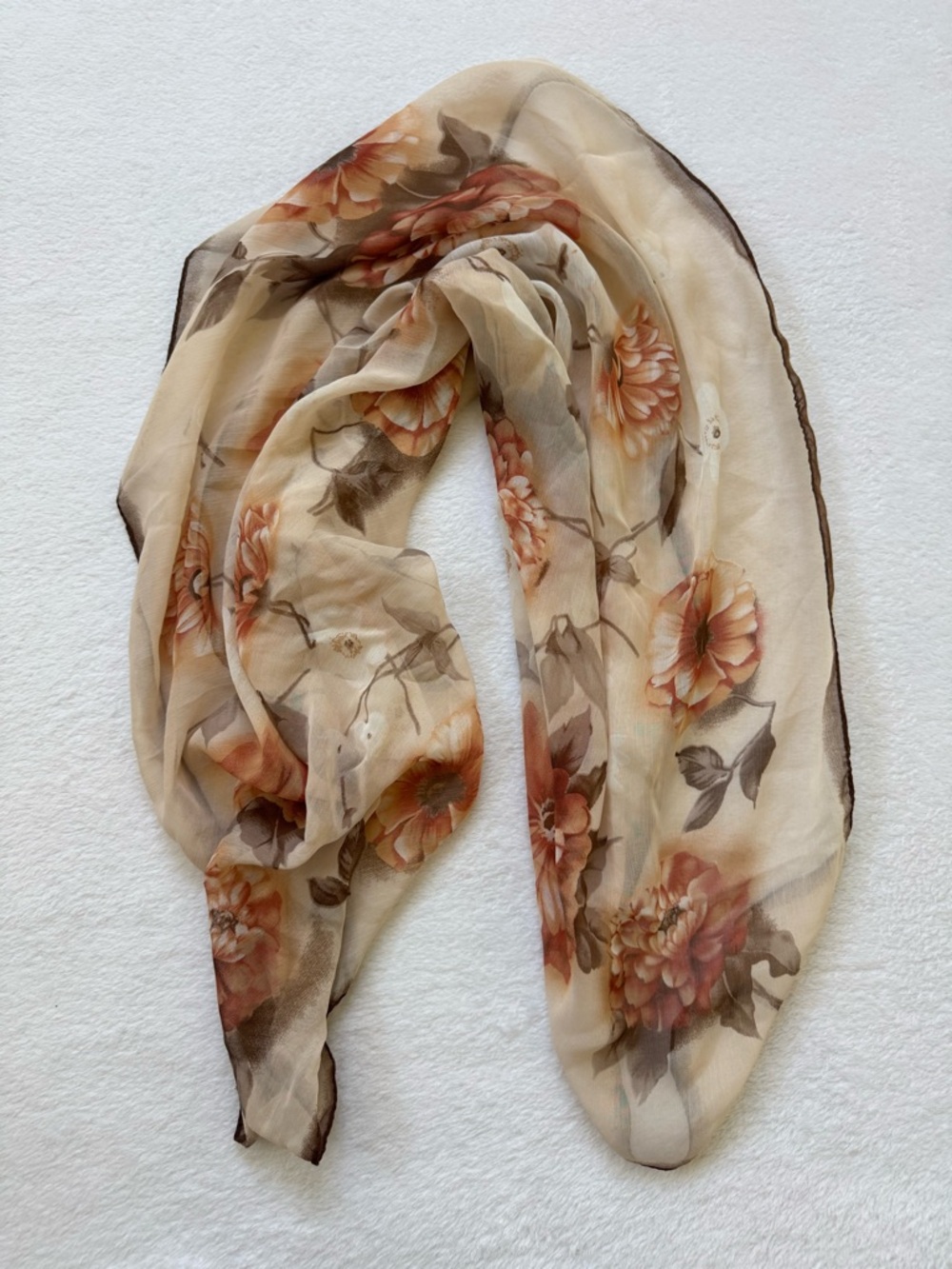 Beige Floral Chiffon Scarf - Elegant Women’s Accessory